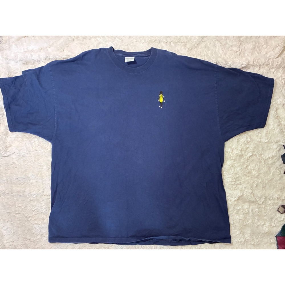 Vintage Mens 4XL Navy Blue Mr Peanut Planters Embroidered‎ T-Shirt Cotton